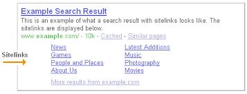 Google Sitelink Example Search Result