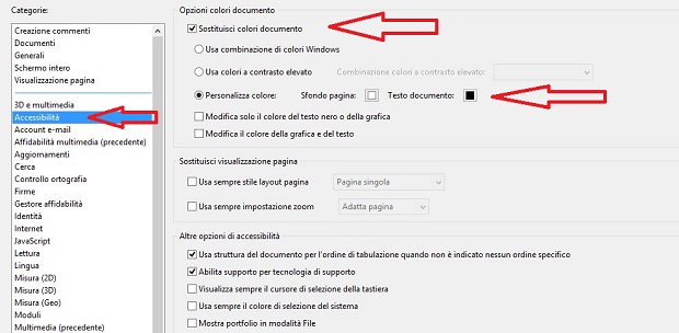 Preferenze Pdf Sfondo Nero