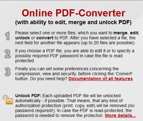 Eliminare Restrizioni e Protezioni da file PDF con Online2Pdf