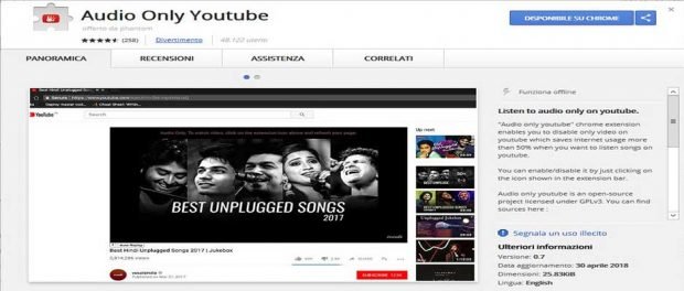 Riprodurre solo audio dai contenuti di YouTube 620x264