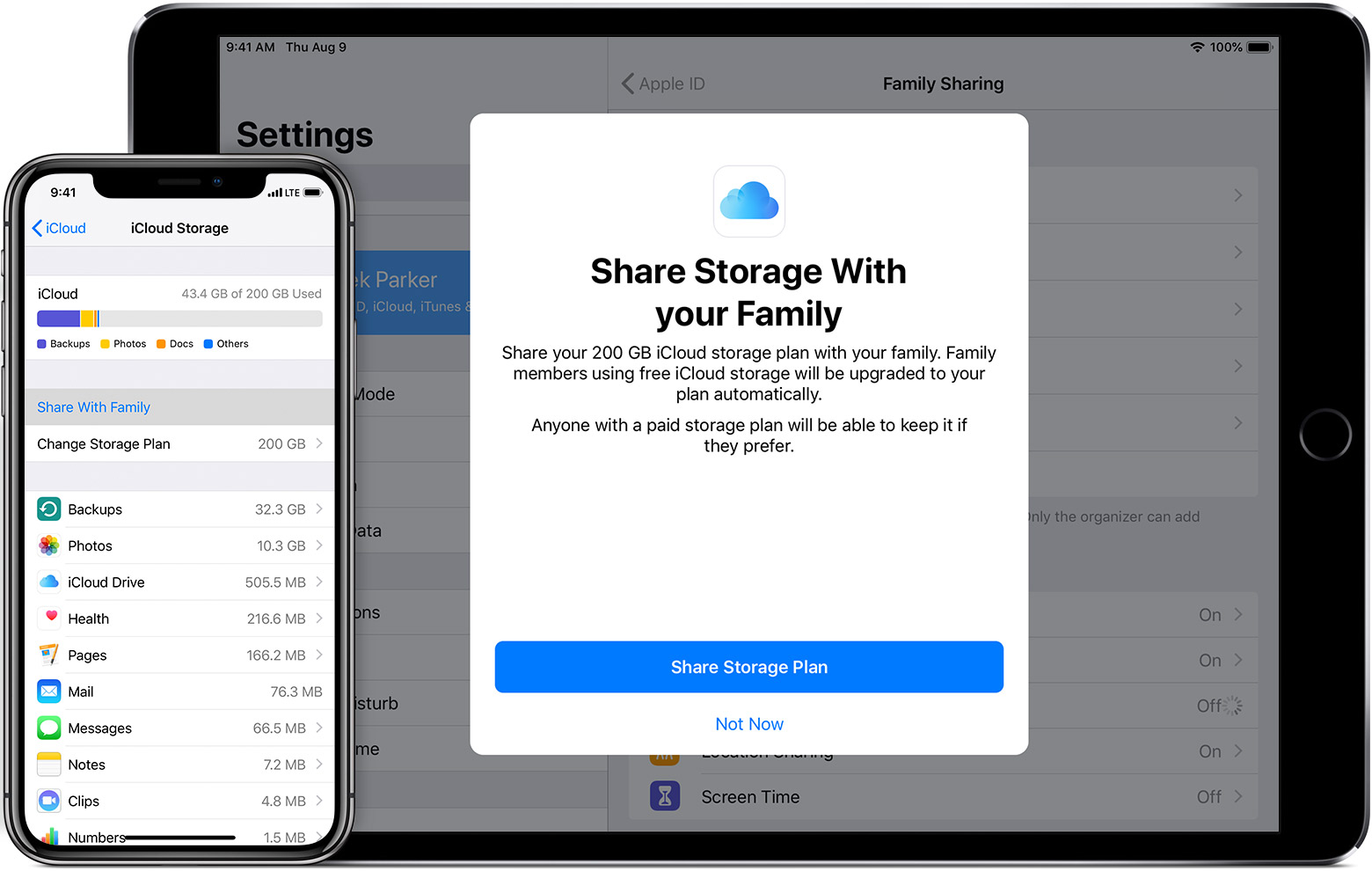 ios12 iphone x ipad pro family sharing icloud storage hero