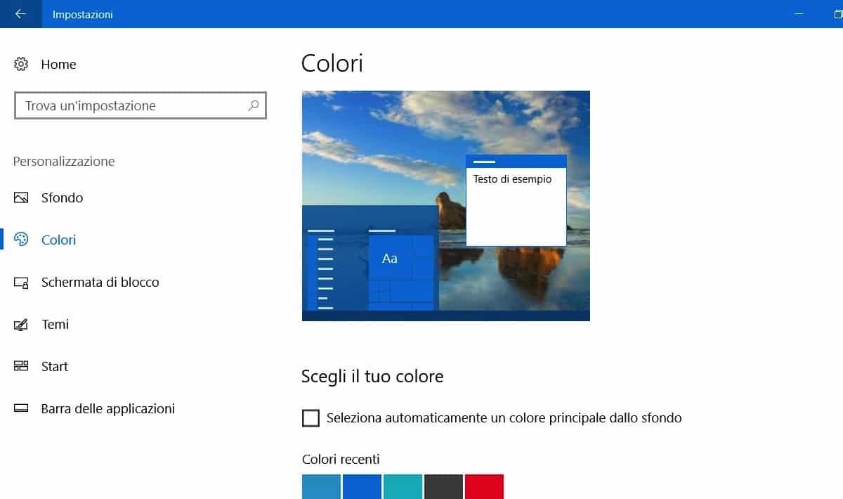 Come colorare il menu Start Windows 10 a proprio piacere