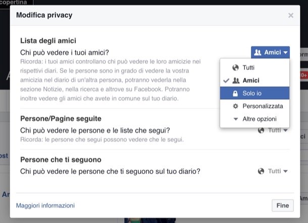 Come nascondere la lista degli amici sul vostro profilo Facebook da PC