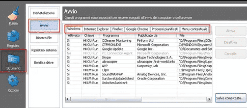 Come disattivare app all'avvio di Windows con CCleaner