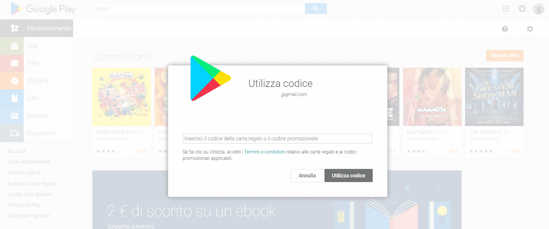 Codice promozionale Google Play su Android