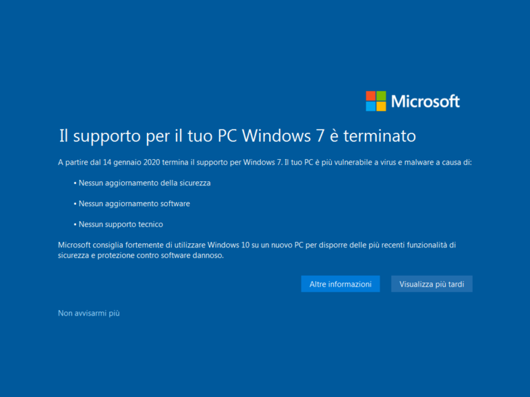 Rimuovere la notifica di fine supporto su Windows 7